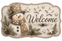 Thumbnail for Welcome Neutral Star Snowman 12" Wood Wreath Sign - MF-W-0107