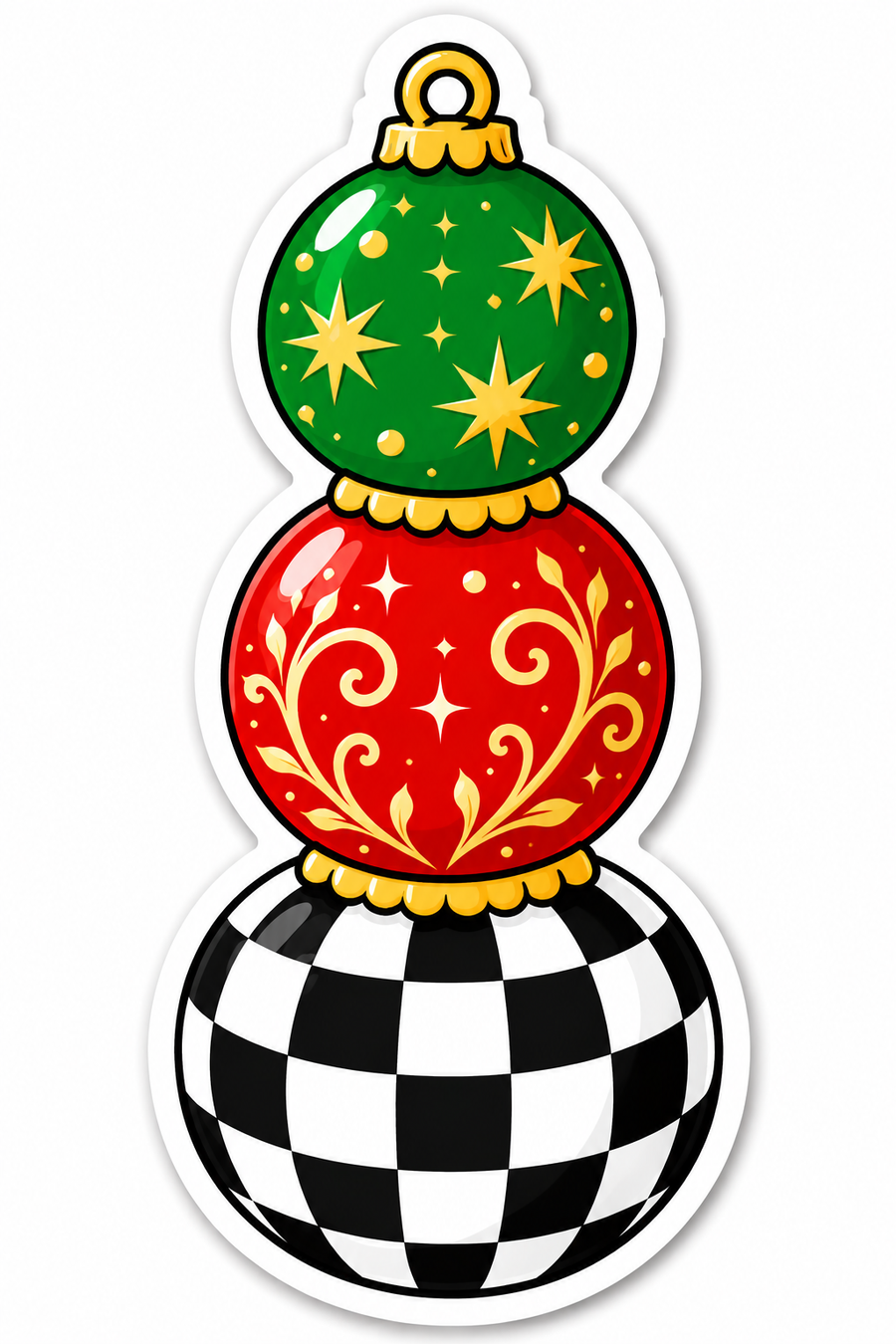 Stacked Christmas Ornaments Green Red and Checkered 32" Wood Door Hanger - DBJ-W-0072-DH-32