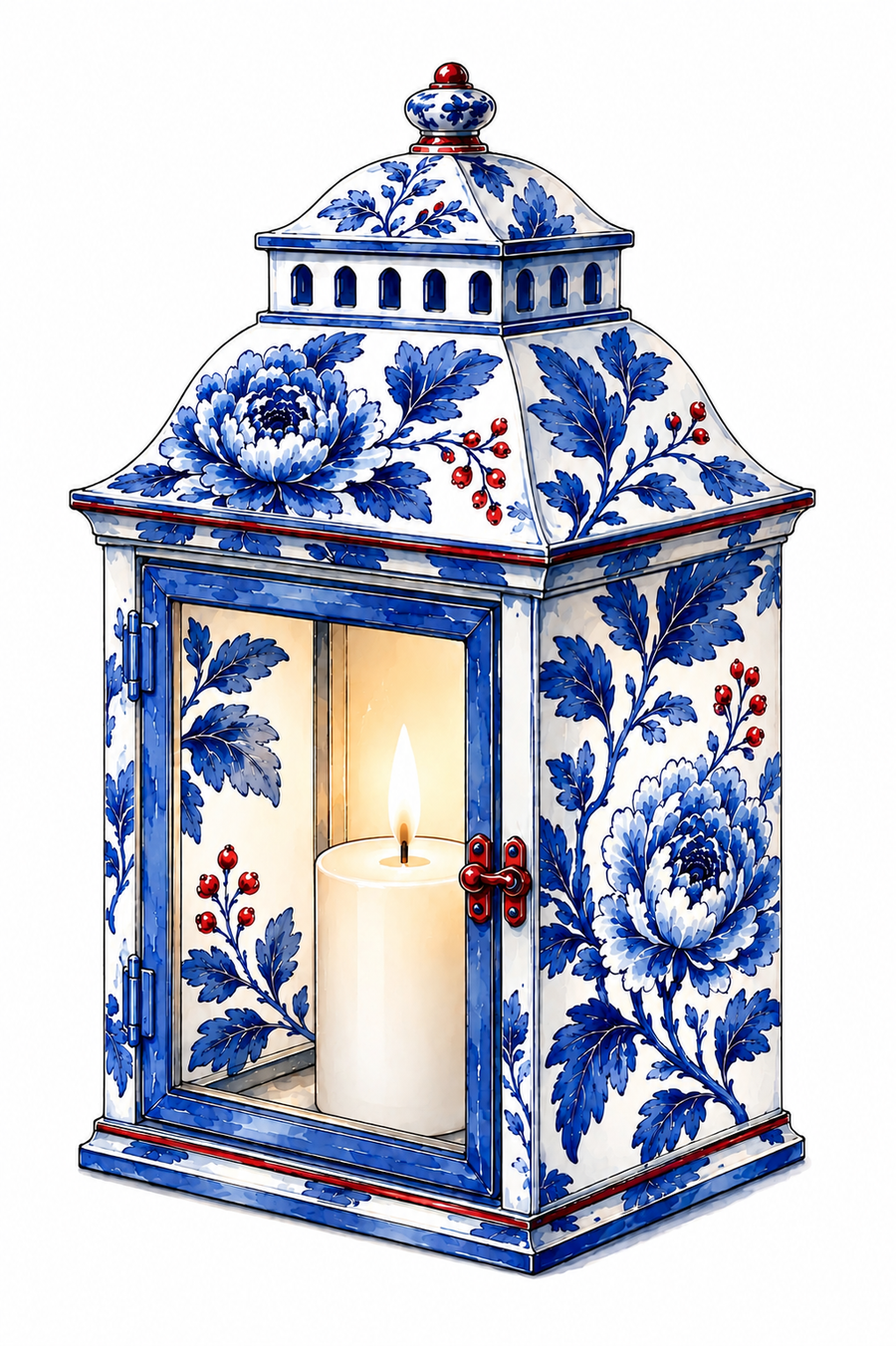 Blue and Red Lantern 32" Wood Door Hanger - MF-W-0048-DH-32