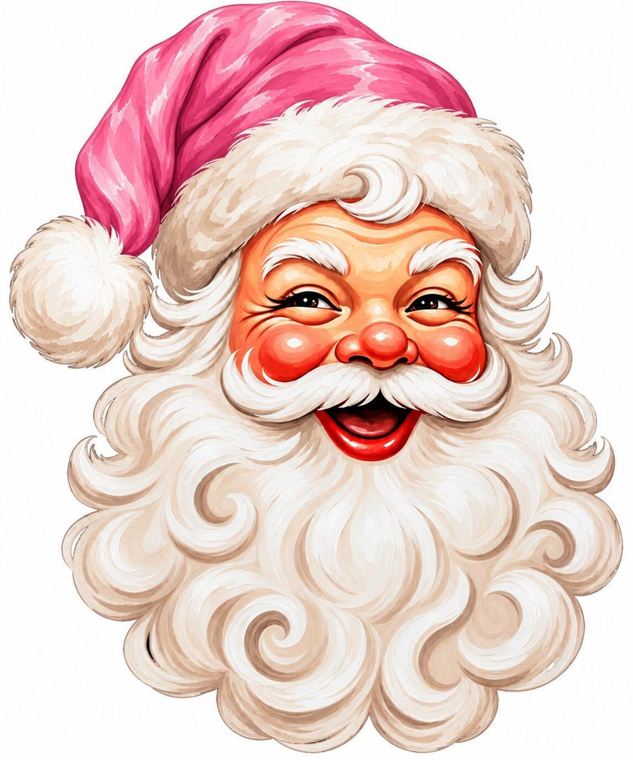 Vintage Santa Face Pink Hat 14" Wood Wreath Sign - DBJ-W-0124