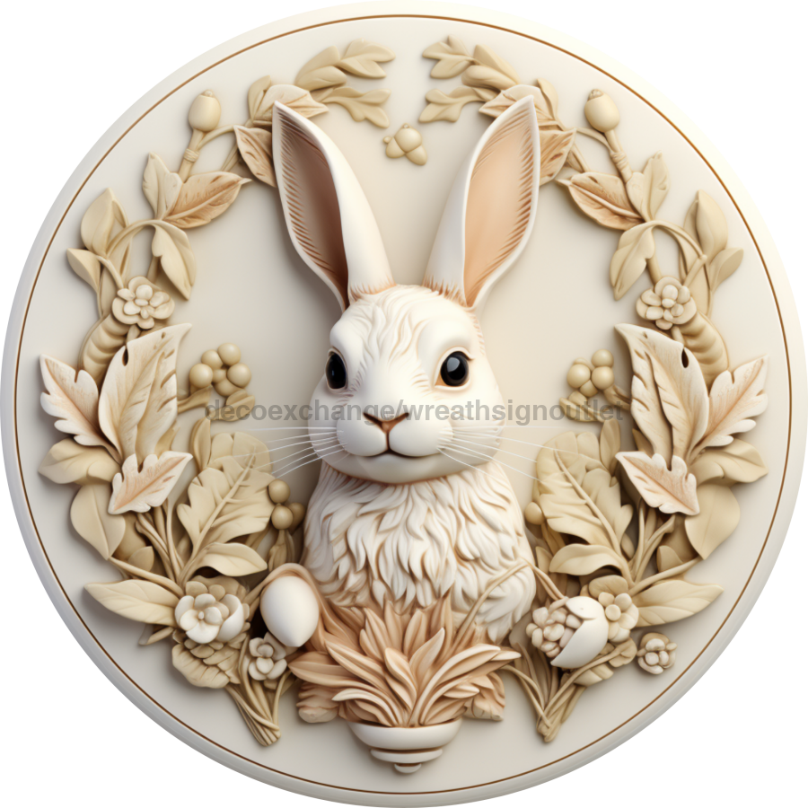 3D Rabbit Sign Easter Dco-00695 For Wreath 10 Round Metal
