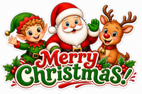 Thumbnail for Merry Christmas Santa Elf and Rudolph 12" Wood Wreath Sign - DBJ-W-0082