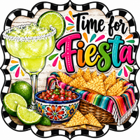 Thumbnail for Time for Fiesta Margarita Chips and Salsa Check Border 12" Wood Wreath Sign - DBJ-W-0129