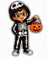 Thumbnail for Boy in Skeleton Costume with Glasses 14" Wood Wreath Sign - DBJ-W-0074