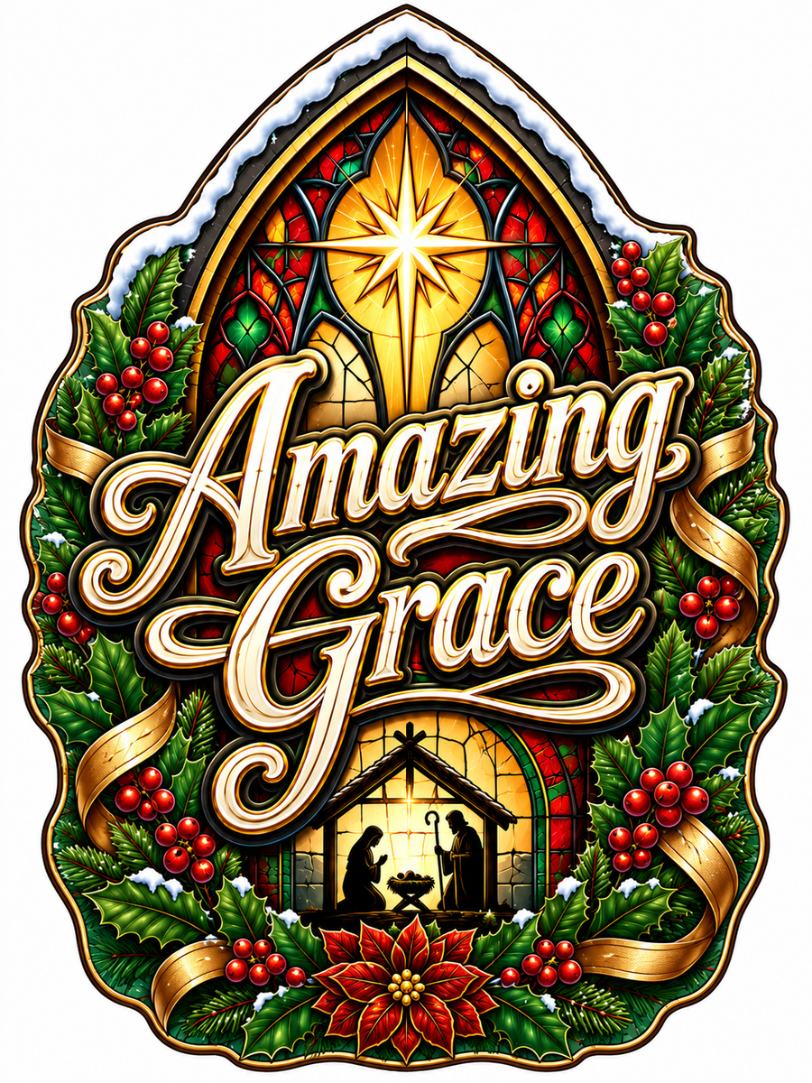 Amazing Grace Christmas 12" Wood Wreath Sign - PS-W-0030