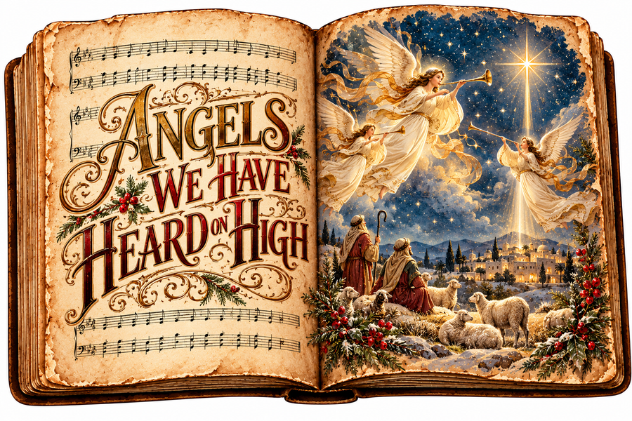 Angels We Have Heard on High Vintage Songbook 14x10" Wood Wreath Sign - DCO-W-1565