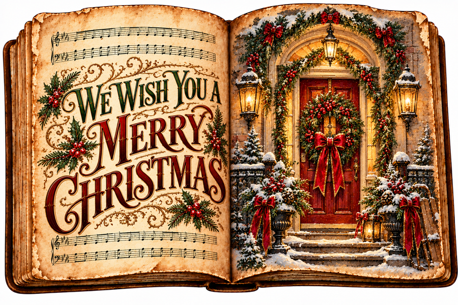 We Wish You a Merry Christmas Vintage Songbook 14x10" Wood Wreath Sign - DCO-W-1566