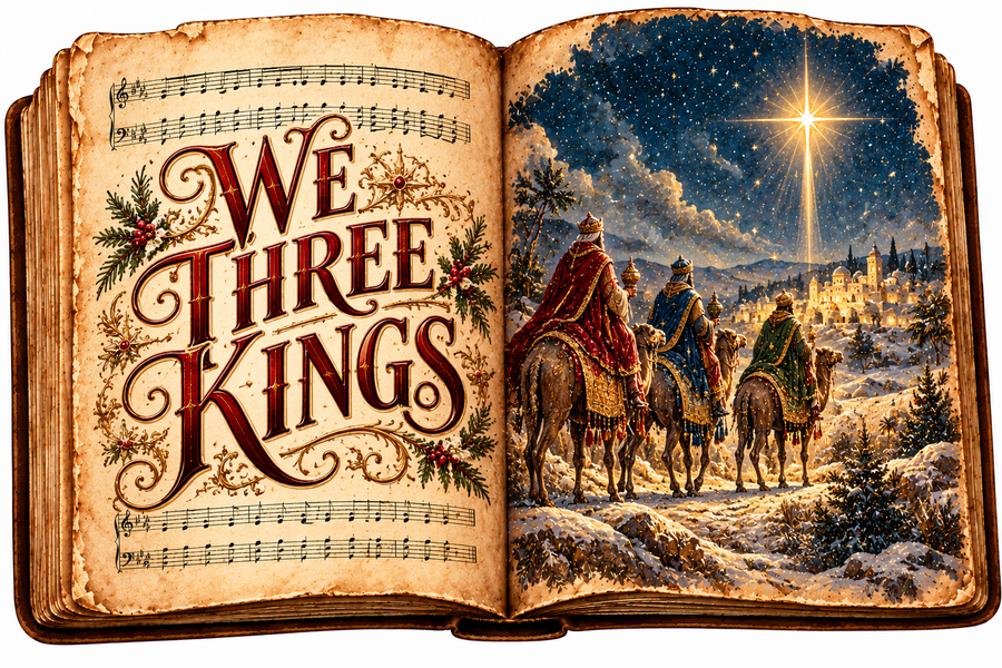 We Three Kings Vintage Songbook 14x10" Wood Wreath Sign - DCO-W-1570