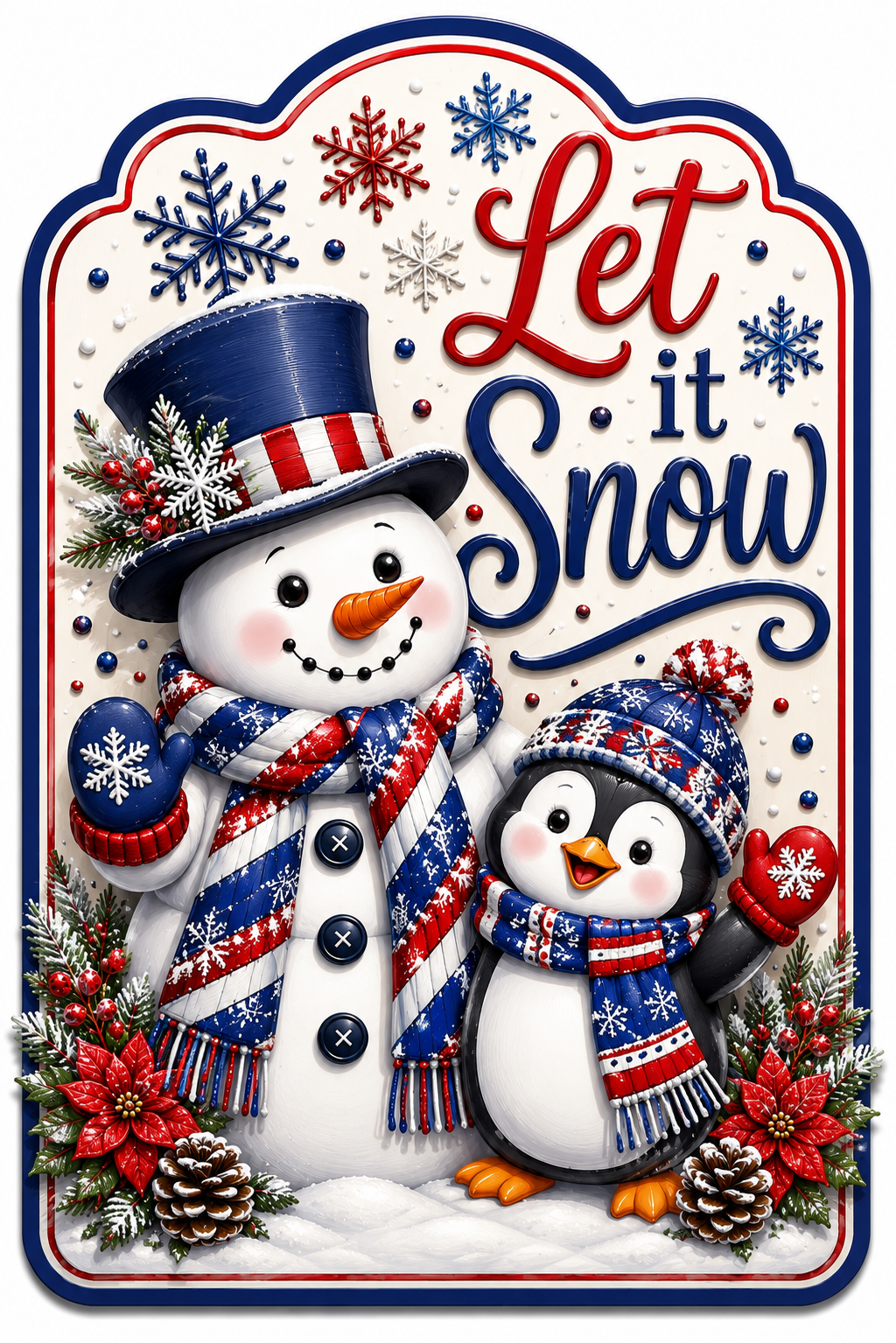 Let It Snow Snowman and Penguin 12" Wood Wreath Sign - MF-W-0110