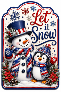 Thumbnail for Let It Snow Snowman and Penguin 12" Wood Wreath Sign - MF-W-0110
