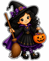 Thumbnail for Cute Witch Girl with Broom and Pumpkin 14" Wood Wreath Sign - DBJ-W-0071