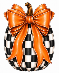 Thumbnail for Black and White Pumpkin with Bow 12" Wood Wreath Sign - MF-W-0017