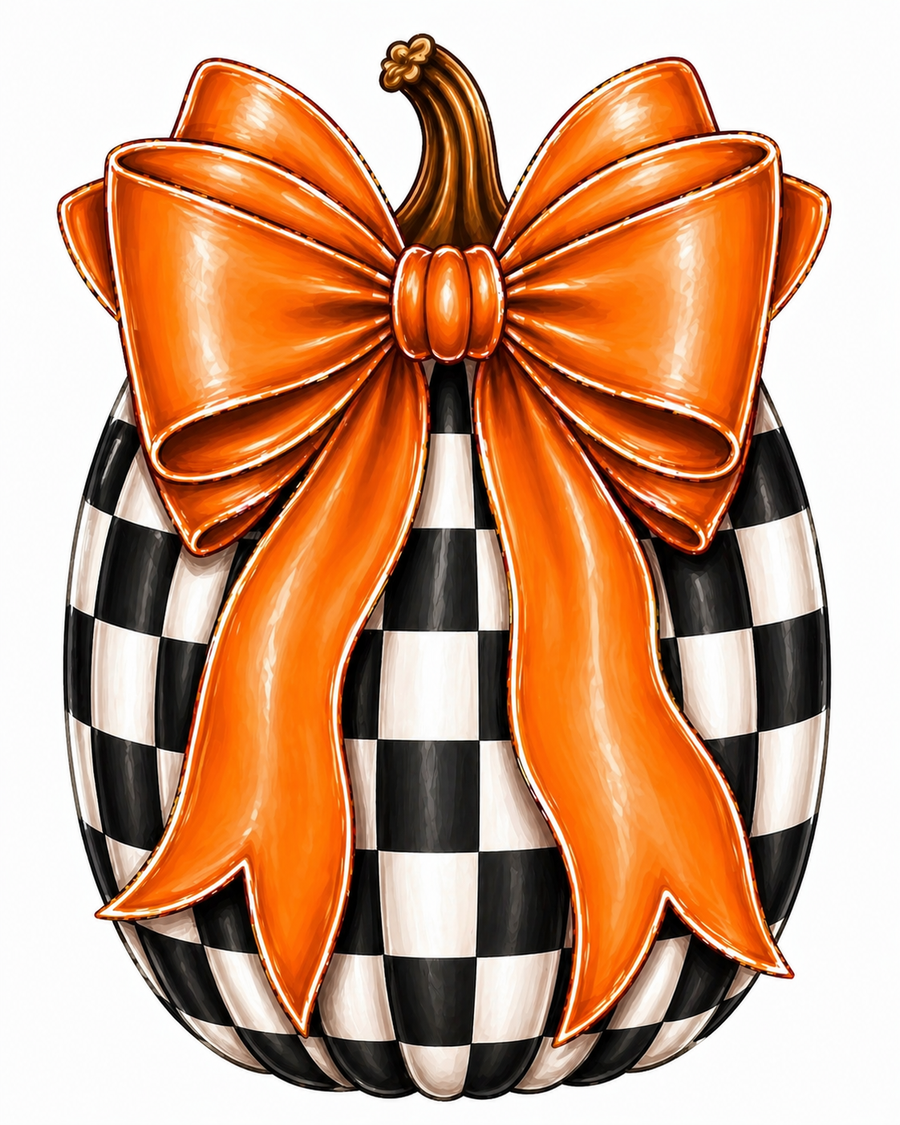 Black and White Pumpkin with Bow 22" Wood Door Hanger - MF-W-0017-DH