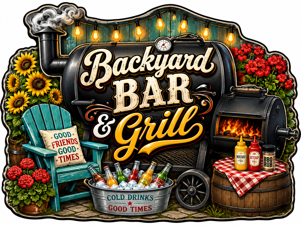 Backyard Bar and Grill 12" Wood Wreath Sign - PS-W-0051