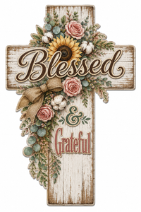 Thumbnail for Blessed and Grateful Cross 12" Wood Wreath Sign - PS-W-0019