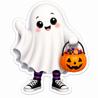 Thumbnail for Ghost in Sneakers with Candy Pumpkin 14" Wood Wreath Sign - DBJ-W-0073
