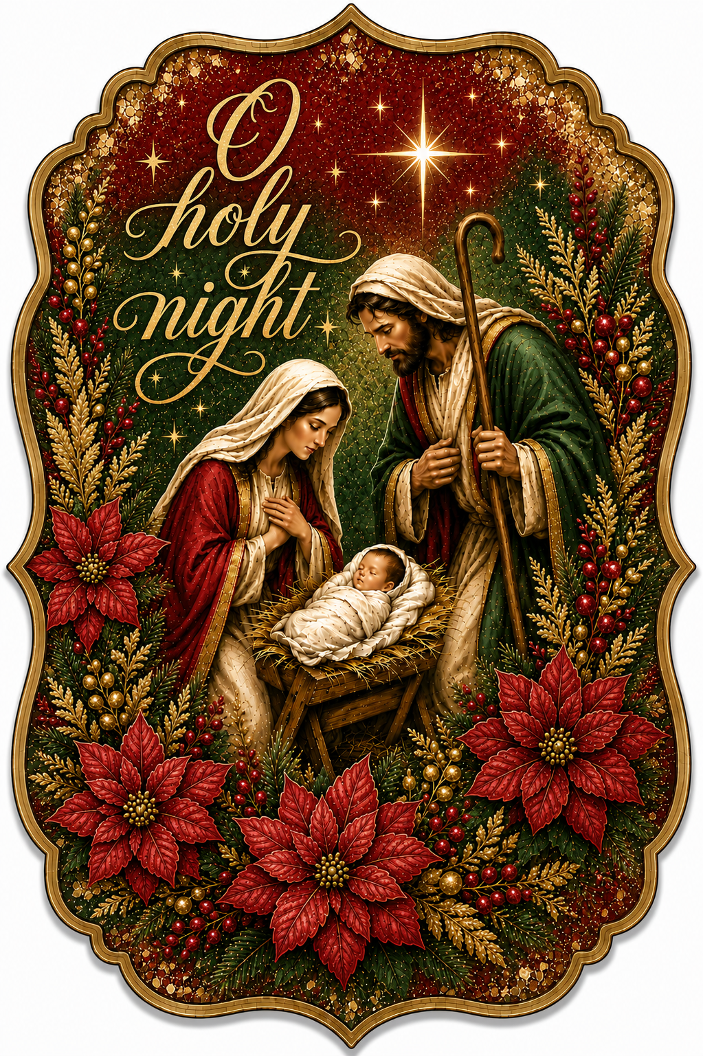 O Holy Night Nativity 14" Wood Wreath Sign - DBJ-W-0120