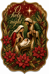 Thumbnail for O Holy Night Nativity 14" Wood Wreath Sign - DBJ-W-0120