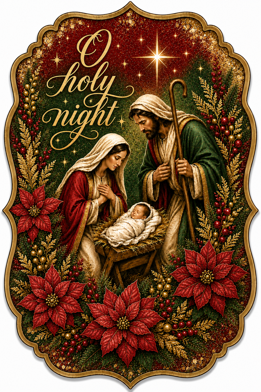 O Holy Night Nativity 14" Wood Wreath Sign - DBJ-W-0120