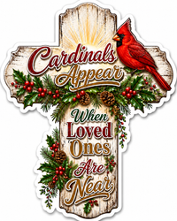 Thumbnail for Cardinals Appear Cross 12" Wood Wreath Sign - PS-W-0064