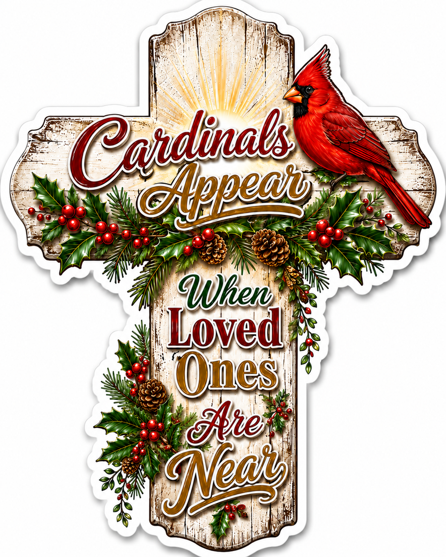 Cardinals Appear Cross 12" Wood Wreath Sign - PS-W-0064