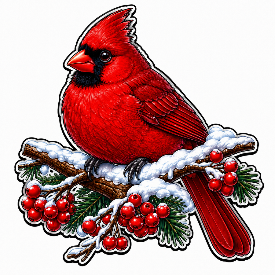 Cardinal on Branch 12" Wood Wreath Sign - PS-W-0070