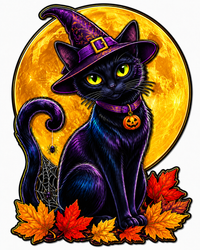 Thumbnail for Cat Under Full Moon 12" Wood Wreath Sign - PS-W-0031