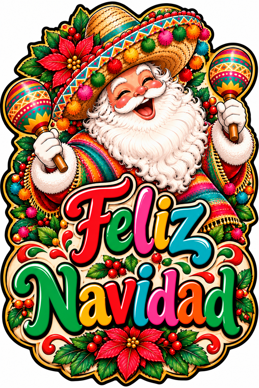 Feliz Navidad Sombrero Santa with Maracas 14" Wood Wreath Sign - DBJ-W-0125