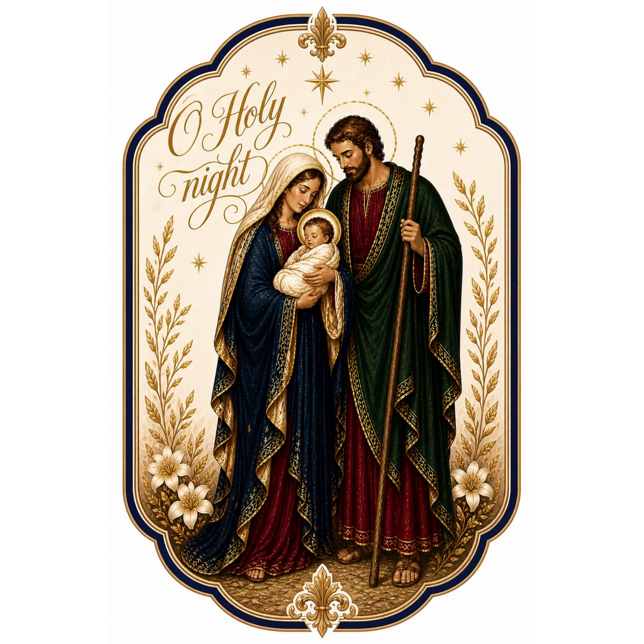 Holy Night Holy Family Christmas 12" Wood Wreath Sign - DBJ-W-0003