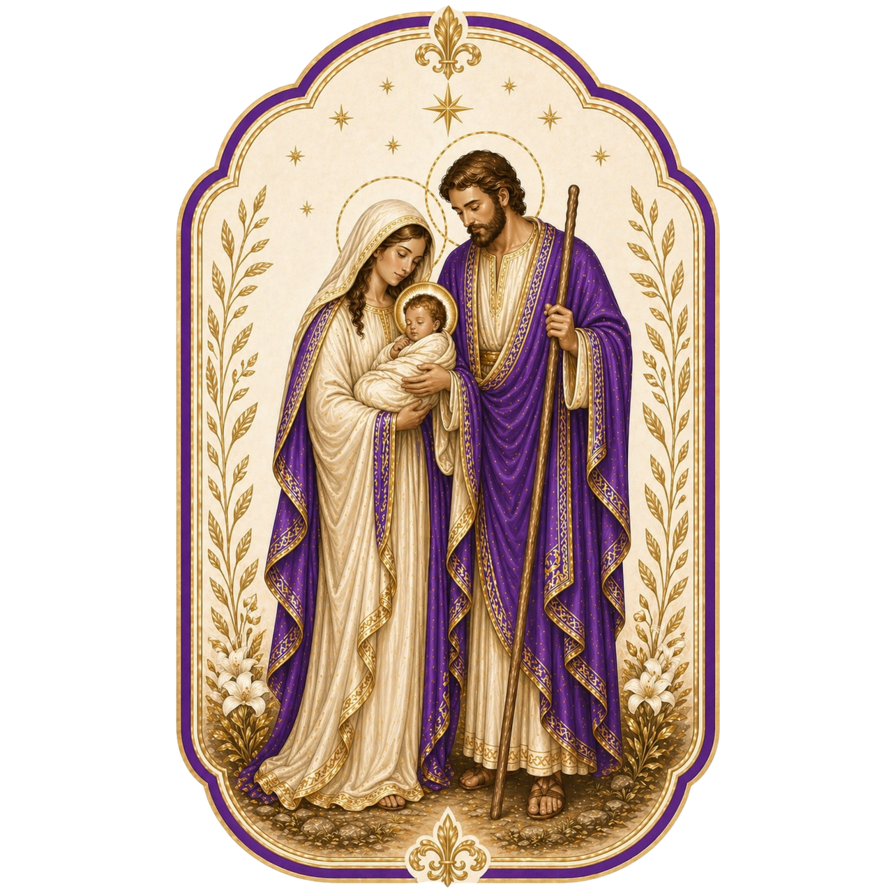 Purple Holy Family Christmas 12" Wood Wreath Sign - DBJ-W-0006