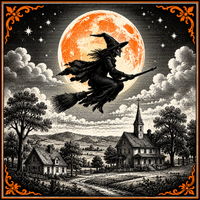 Thumbnail for Halloween Witch Flying Moon DBJ W 12" Wood Wreath Sign - DBJ-W-0009