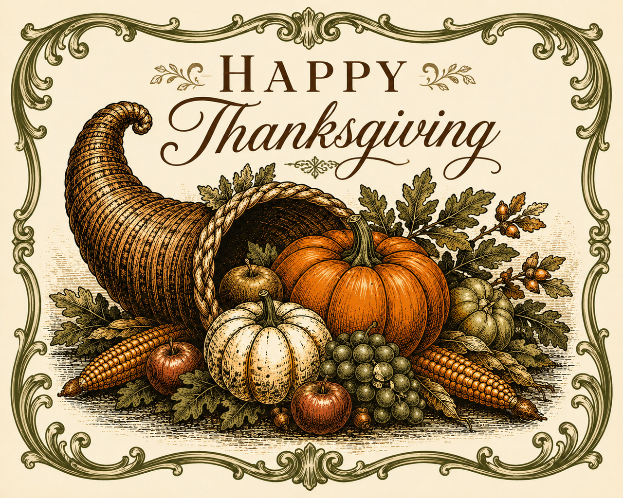 Happy Thanksgiving Cornucopia DBJ W 12" Wood Wreath Sign - DBJ-W-0011