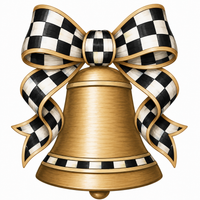 Thumbnail for Gold Bell Black Check Bow DBJ W 12" Wood Wreath Sign - DBJ-W-0012