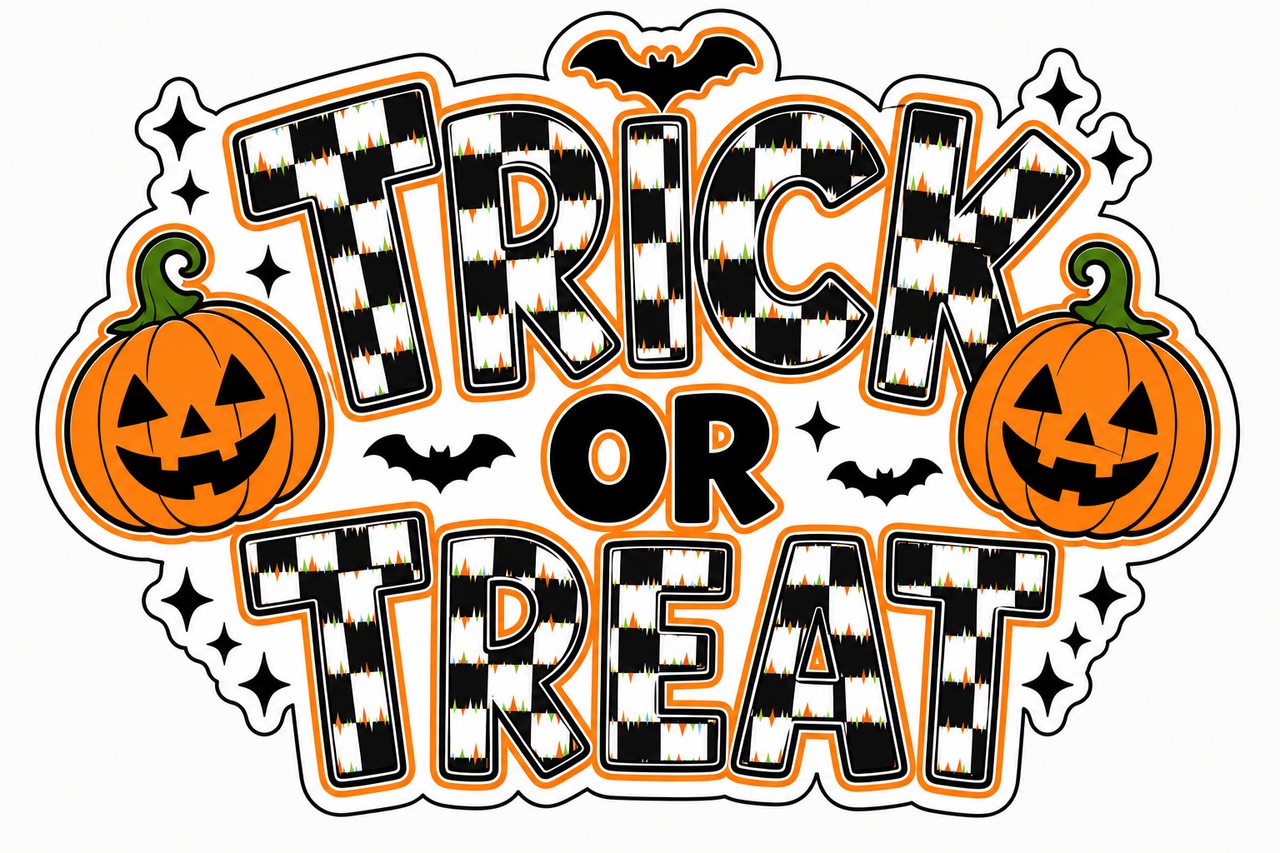 Trick or Treat Pumpkins Checkered DBJ W 12" Wood Wreath Sign - DBJ-W-0014