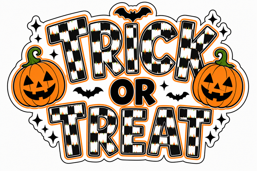 Trick or Treat Pumpkins Checkered DBJ W 12" Wood Wreath Sign - DBJ-W-0014