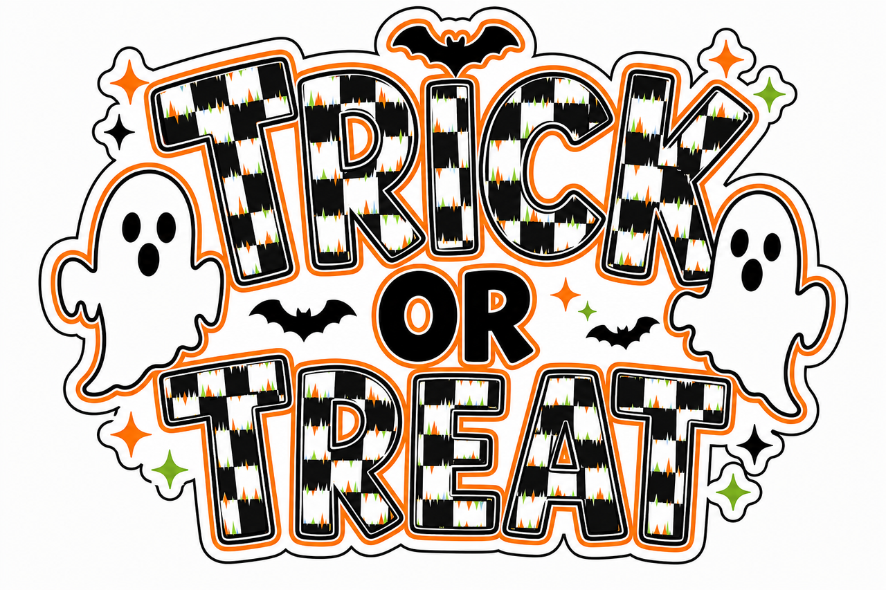 Trick or Treat Ghosts Checkered DBJ W 12" Wood Wreath Sign - DBJ-W-0015
