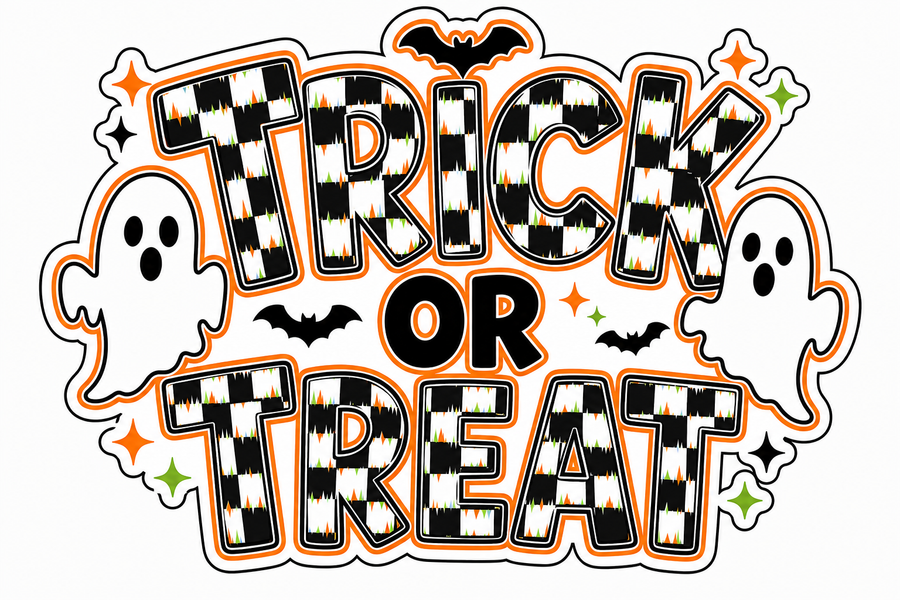 Trick or Treat Ghosts Checkered DBJ W 12" Wood Wreath Sign - DBJ-W-0015