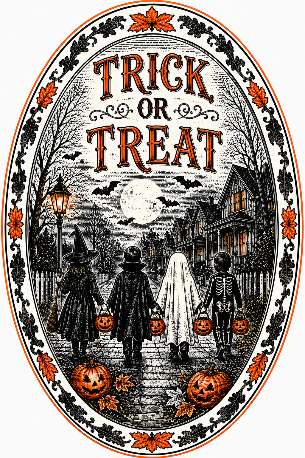 Trick or Treat Kids Street Oval DBJ W 12" Wood Wreath Sign - DBJ-W-0016
