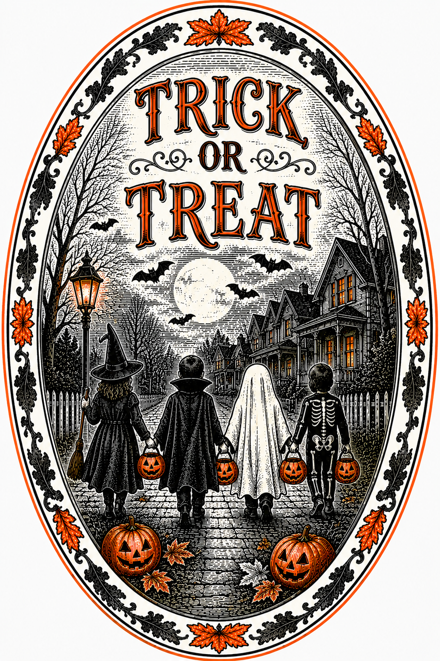 Trick or Treat Kids Street Oval DBJ W 12" Wood Wreath Sign - DBJ-W-0016