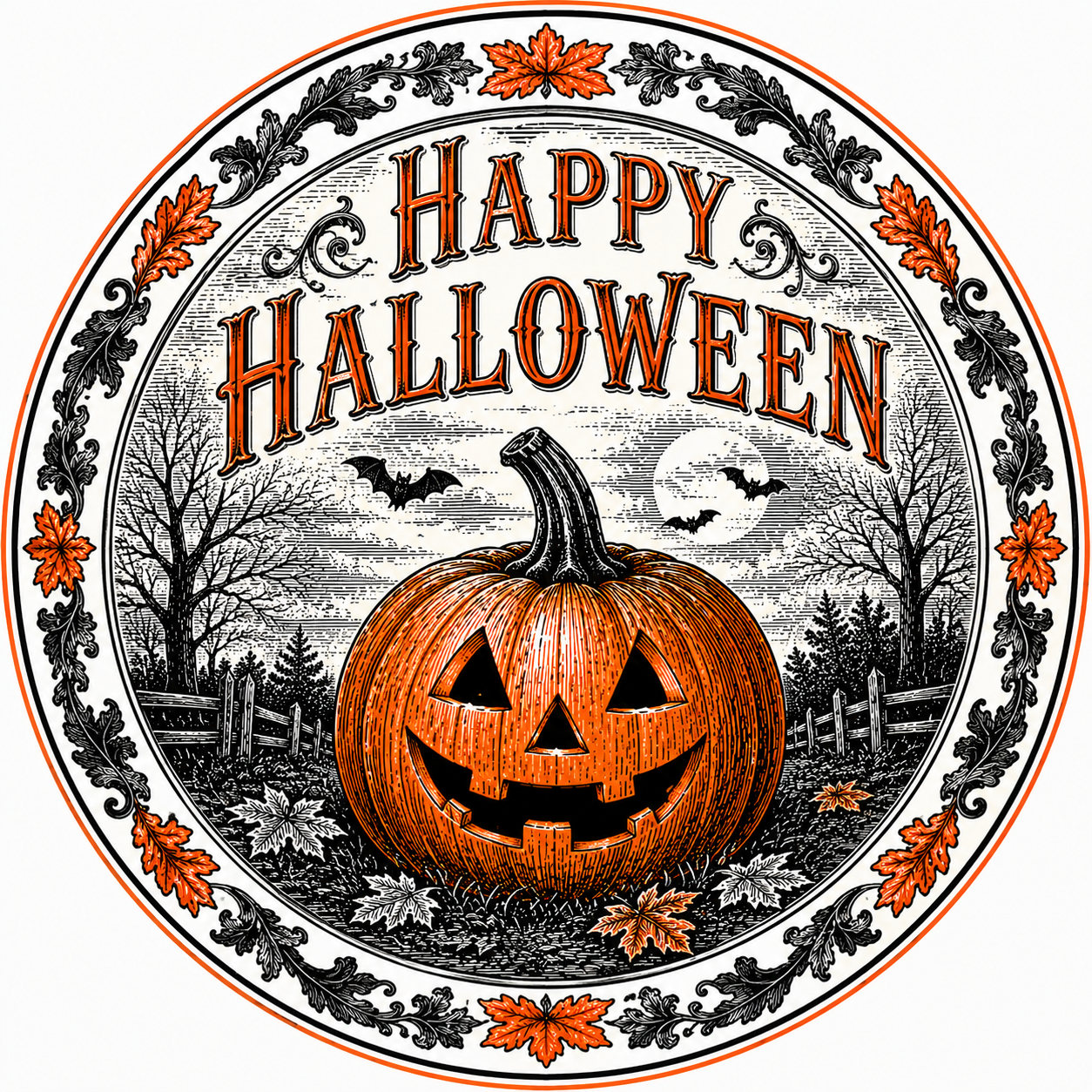 Happy Halloween Jack O Lantern DBJ W 12" Wood Wreath Sign - DBJ-W-0017
