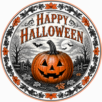 Thumbnail for Happy Halloween Jack O Lantern DBJ W 12" Wood Wreath Sign - DBJ-W-0017