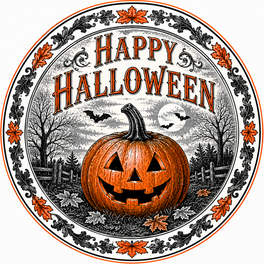 Happy Halloween Jack O Lantern DBJ W 12" Wood Wreath Sign - DBJ-W-0017