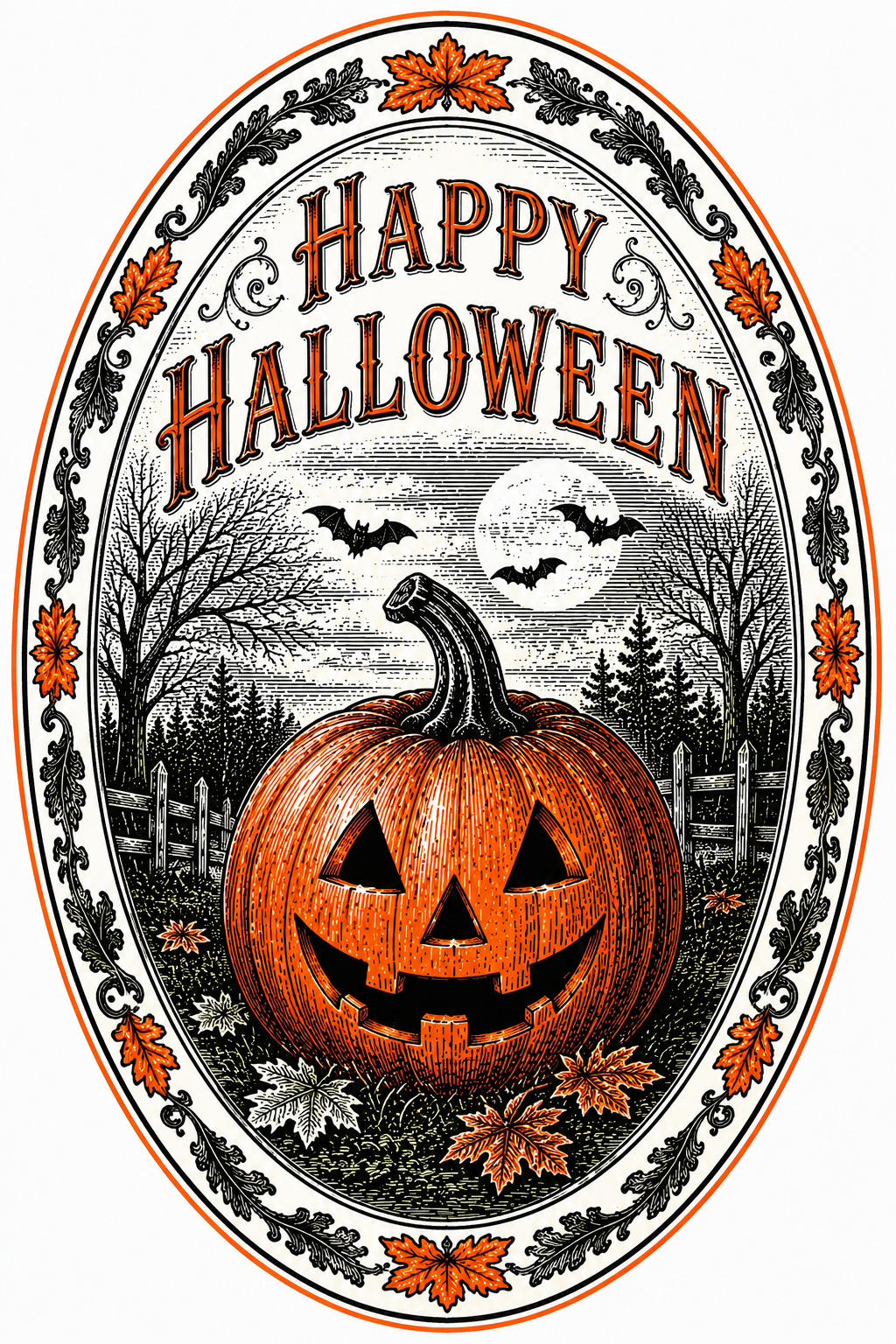 Happy Halloween Oval Jack O Lantern DBJ W 12" Wood Wreath Sign - DBJ-W-0018
