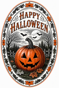 Thumbnail for Happy Halloween Oval Jack O Lantern DBJ W 12" Wood Wreath Sign - DBJ-W-0018