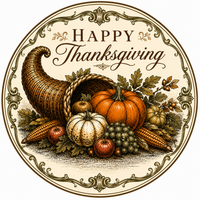 Thumbnail for Happy Thanksgiving Cornucopia DBJ W 12" Wood Wreath Sign - DBJ-W-0020