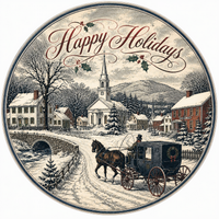 Thumbnail for Happy Holidays Winter Village DBJ W 12" Wood Wreath Sign - DBJ-W-0021