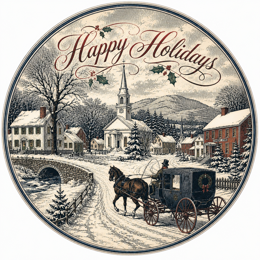 Happy Holidays Winter Village DBJ W 12" Wood Wreath Sign - DBJ-W-0021