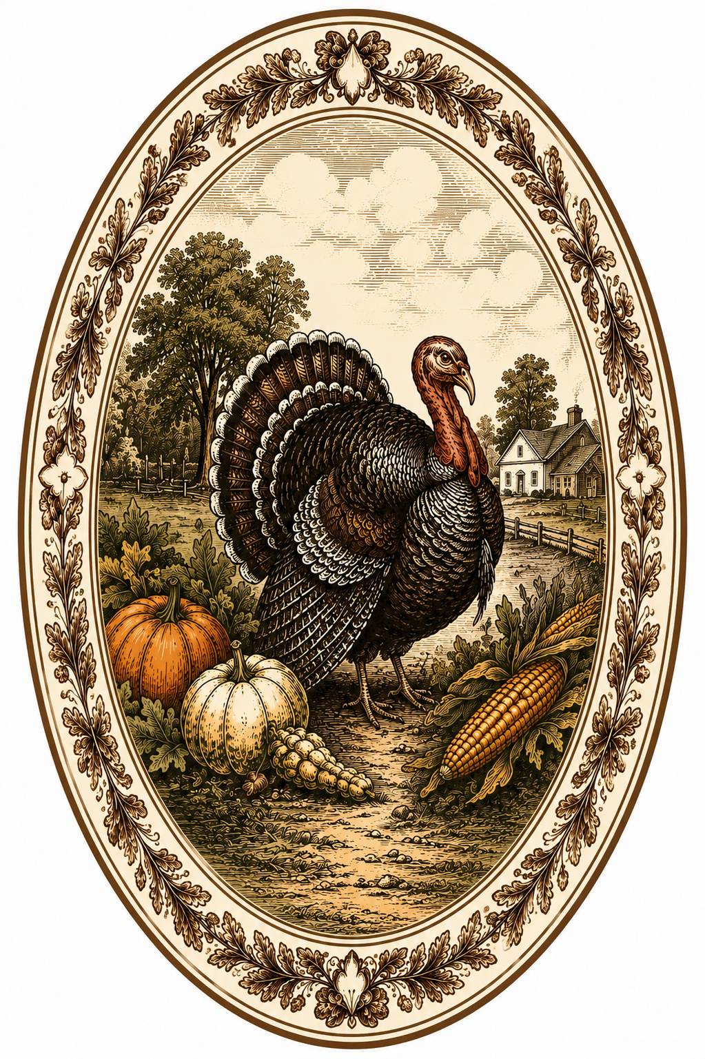 Thanksgiving Turkey Oval DBJ W 12" Wood Wreath Sign - DBJ-W-0024