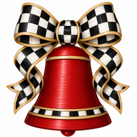 Thumbnail for Red Bell Black Check Bow DBJ W 12" Wood Wreath Sign - DBJ-W-0025