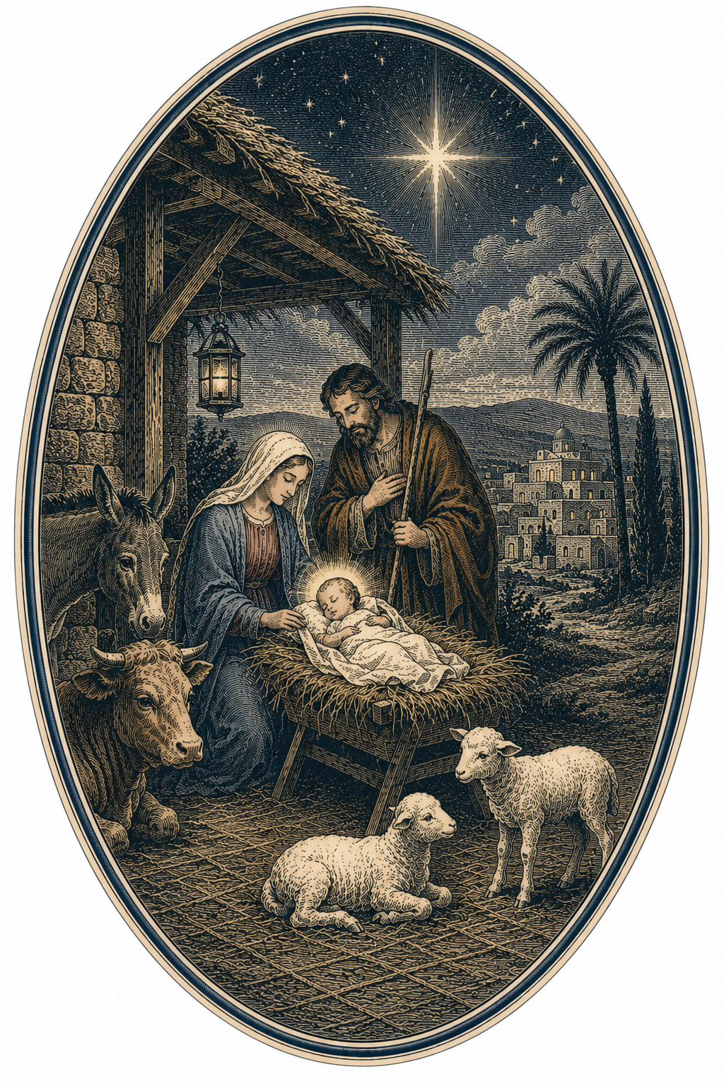 Nativity Oval DBJ W 12" Wood Wreath Sign - DBJ-W-0026
